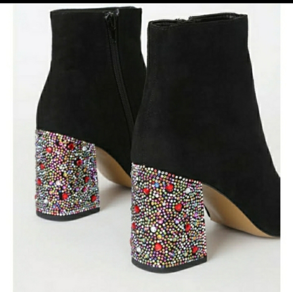 Kassie Rhinestone Crystal BLING High Heel Black Boots 6 1/2 NEW Cinderella RARE